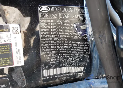 2021 Land Rover Range Rover Westminster из США, поврежденный, VIN SALGS2RU8MA441703